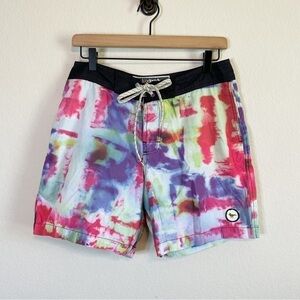 Modern Amusement Tie Dye Retro Board Swim Shorts Size 30